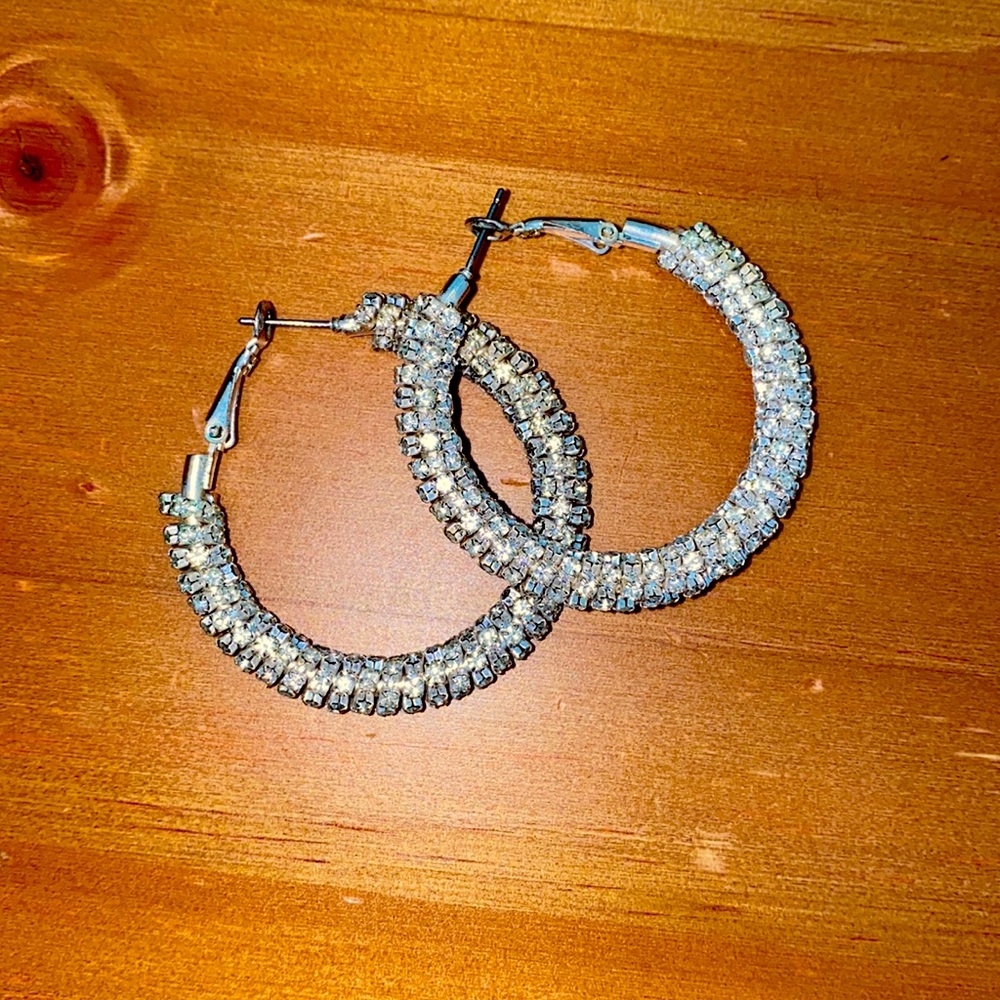 Silver shimmering hoops